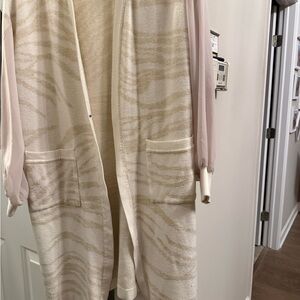 Misook Cream Knit Open Cardigan with Subtle Metallic Sheen